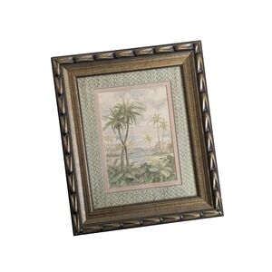 Vintage Croscill Home Cabana Tropical Palm Tree Framed Wall Art Coastal 11x13"
